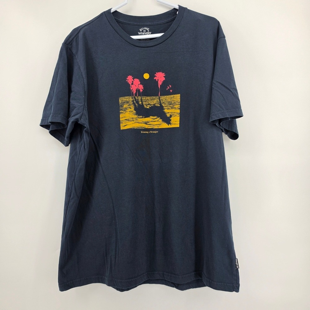 Billabong Wrangler Mens XL Navy Organic Cotton Palm Tree Graphic T-Shirt
